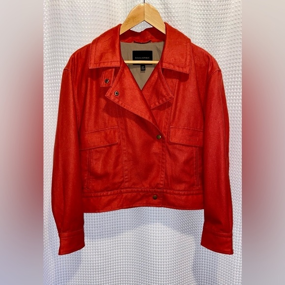 Women’s Banana Republic dune red hemp blend crop Amelia flight Jacket size small - Picture 5 of 16